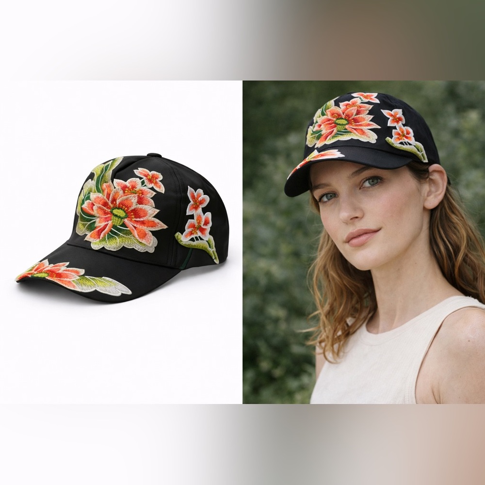 🧡 NWOT! Orange Embroidered Floral Open Back Hat